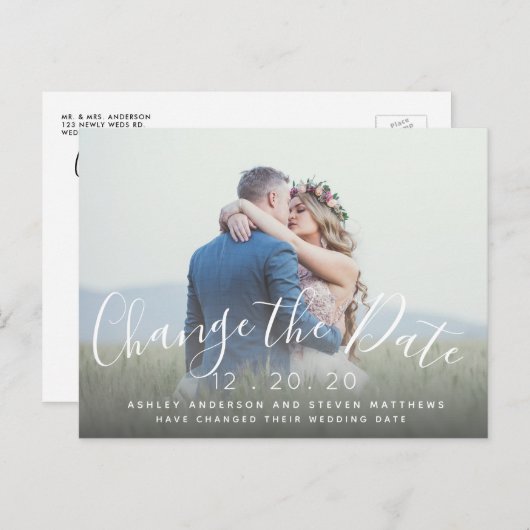 Wijzig de datum van de bruiloft script foto briefkaart (Voorkant / Achterkant)