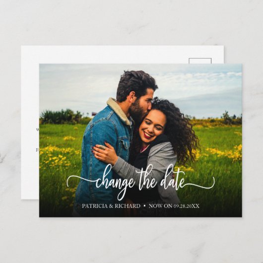 Wijzig de datum van de bruiloft uitgesteld aankond briefkaart (Voorkant / Achterkant)