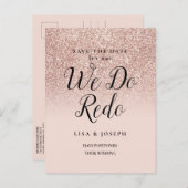 Wijzig de datum We doen Redo Roos Gold Glitter Aankondigingskaart (Voorkant / Achterkant)