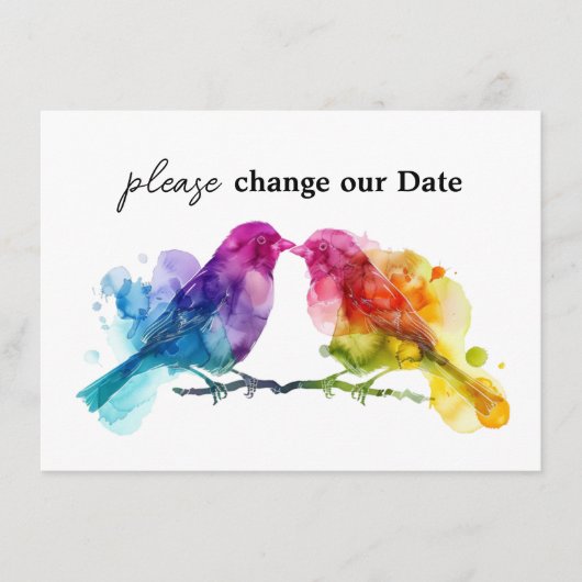Wijzig onze datum LGBTQ+ Rainbow Lovebirds Informatiekaartje (Voorkant)