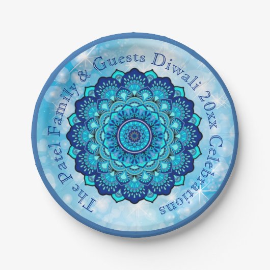 Wijzig tekst overeenkomende Diwali Blue 7" Bord (Voorkant)