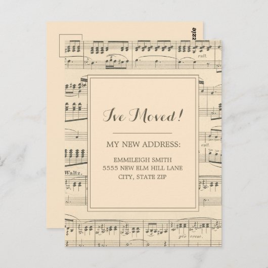 Wijziging adres  Antiek vel muziek Briefkaart (Voorkant / Achterkant)