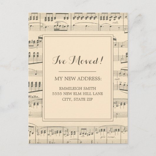 Wijziging adres  Antiek vel muziek Briefkaart (Voorkant)