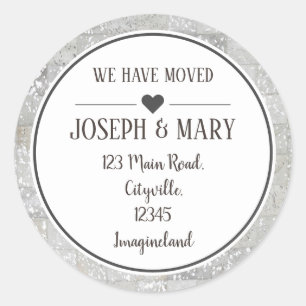 Wijziging adres zilverkoeienhuid ronde sticker