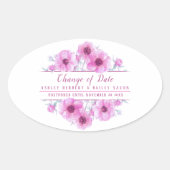 Wijziging datum anemone roze bruiloft uitgestelde  ovale sticker (Voorkant)