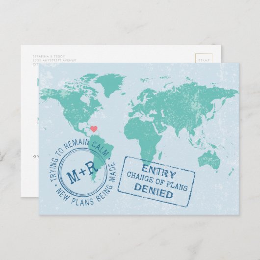 Wijziging herchedule datum bestemming bruiloft aankondigingskaart (Voorkant / Achterkant)