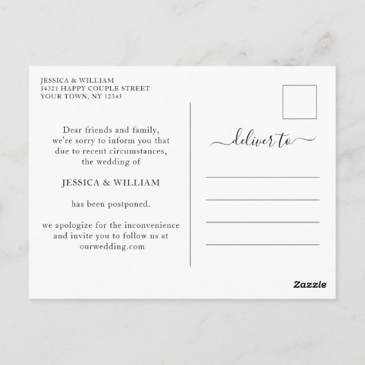 Wijziging van datum Gebeurtenis uitgestelde annule Briefkaart (Achterkant)