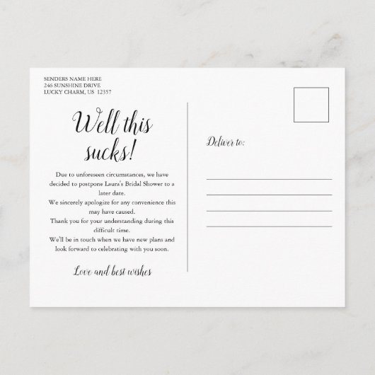 Wijziging van Datum Uitgestelde geannuleerde gebeu Briefkaart (Achterkant)