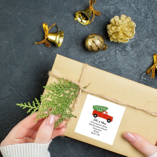 Wijziging van de adressticker kerstboom vierkante sticker