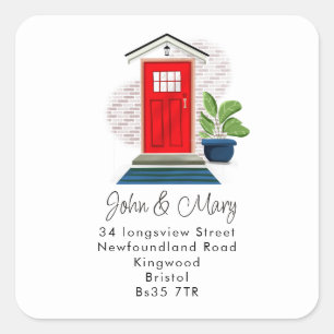 Wijziging van de adressticker rode voordeur vierkante sticker