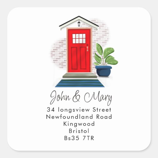 Wijziging van de adressticker rode voordeur vierkante sticker (Voorkant)