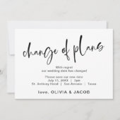 Wijziging van de plannen | Modern zwart en wit Save The Date (Voorkant)