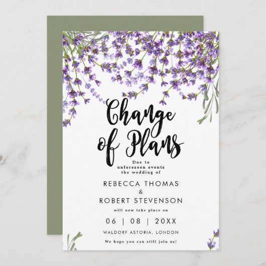 wijziging van de plannen voor de bruiloft van lave kaart (Voorkant / Achterkant)