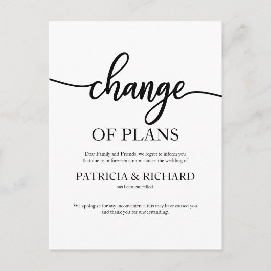 Wijziging van plannen met uitgestelde opzegging va briefkaart (Voorkant)