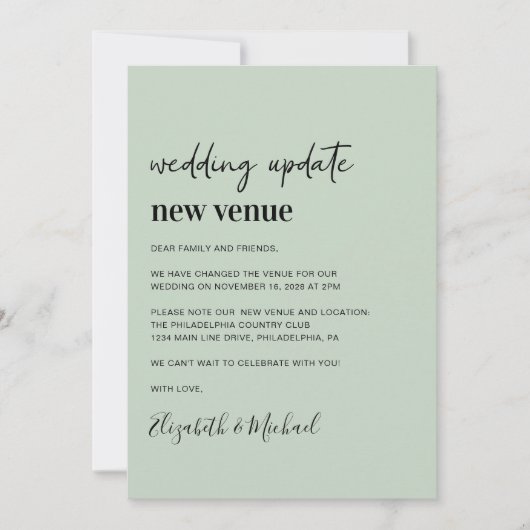 Wijziging van plannen Nieuwe versie van het huweli Aankondiging (Voorkant)