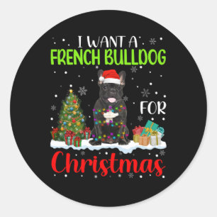 Wil een Franse buldog voor Kerstmis Cool Xmas kost Ronde Sticker