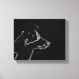 Wil een hond   White on Black Digital Photo Sketch Canvas Afdruk