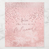 Wil je bruidsmeisje. Faux Roos Gold Snow Bokeh Wijn Etiket (Enkel label)