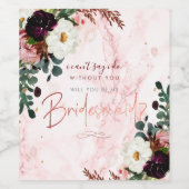 Wil je bruidsmeisje marmer blozen bordeaux bloemen wijn etiket (Enkel label)