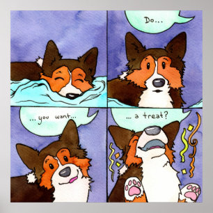 "Wil je een traktatie?" Grappige Corgi Comic Poster