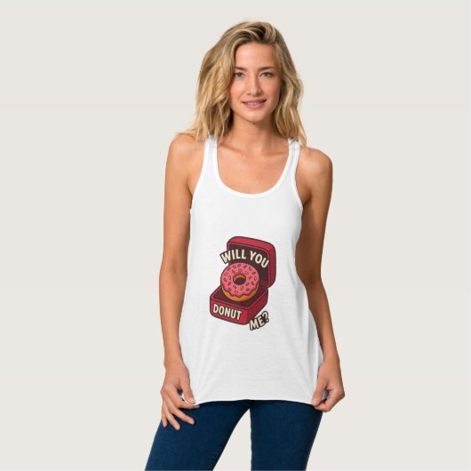 Wil je me doneren? Schattige Donut Proposal Design Tanktop (Volledige Voorkant)
