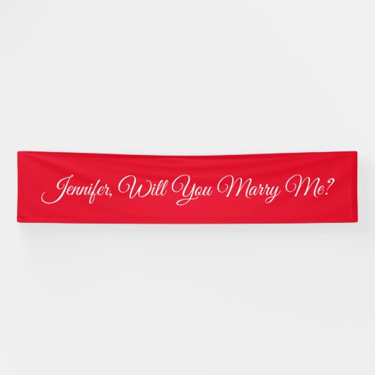 Wil je me trouwen? Witte Script-tekst, rood Spandoek (Horizontaal)