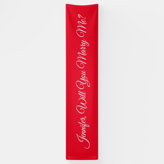 Wil je me trouwen? Witte Script-tekst, rood Spandoek (Verticaal)
