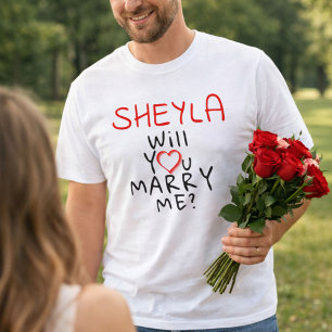 Wil je met me trouwen Naam Romantisch Hart Rood T-shirt