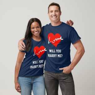 Wil je met me trouwen rood wit & blauw Valentijnse T-shirt