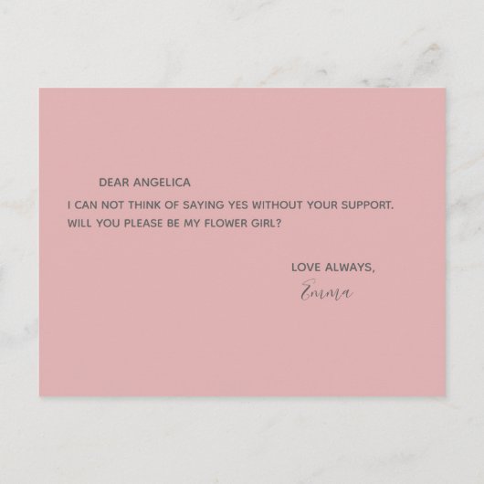 Wil je mijn bloemenmeisje zijn Mooie Roze Patroon Uitnodiging Briefkaart (Achterkant)