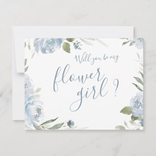 Wil je mijn bloemenmeisje zijn stoffig blauwe bloe kaart