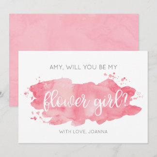 Wil je mijn bloemenmeisje zijn Watercolor Roze Kaa Kaart