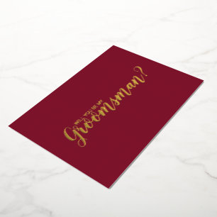 Wil je mijn bruidsjonker zijn? Burgundy en Goud Folie Uitnodiging