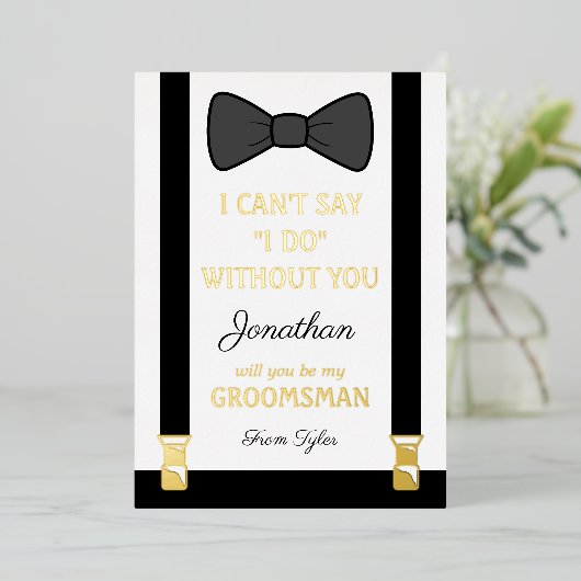 Wil je mijn bruidsjonker zijn folie uitnodiging (Staand Voorkant)