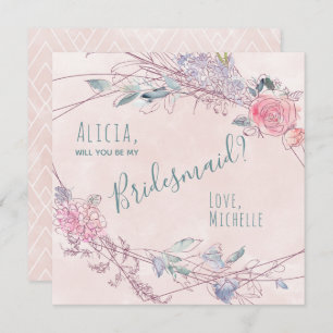 Wil je mijn bruidsmeisje blos waterverf rozen kaart
