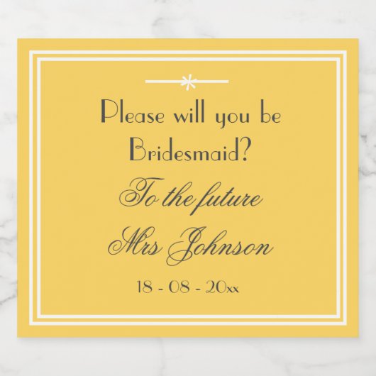 Wil je mijn bruidsmeisje chique script zacht geel likeurfles etiket (Enkel label)