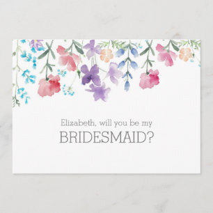 Wil je mijn bruidsmeisje Floral Waterverf zijn? Kaart