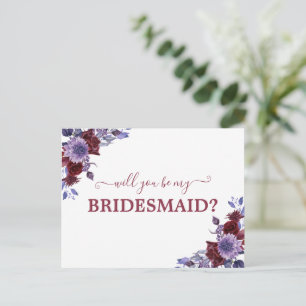 Wil je mijn bruidsmeisje meisje Paarse bloemen Briefkaart