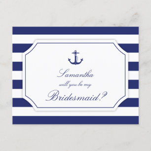 Wil je mijn bruidsmeisje nautische anker blauw zij kaart