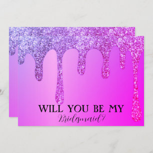 Wil je mijn bruidsmeisje Paarse glitterdruppels zi Save The Date