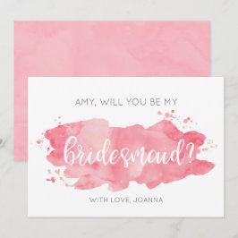 Wil je mijn bruidsmeisje Waterverf roze Kaart