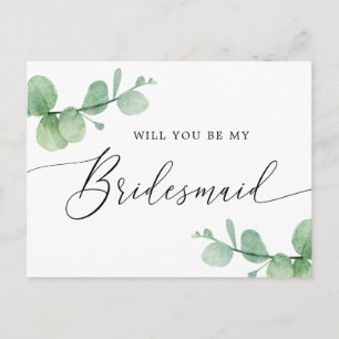 Wil je mijn bruidsmeisje zijn Eucalyptus Schrift Uitnodiging Briefkaart