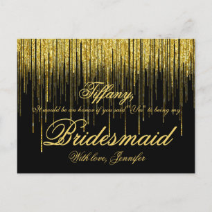 Wil je mijn bruidsmeisje zijn? Golden Confetti Gli Uitnodiging Briefkaart