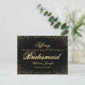 Wil je mijn bruidsmeisje zijn? Golden Glitter Nigh Uitnodiging Briefkaart (Staand voorkant)