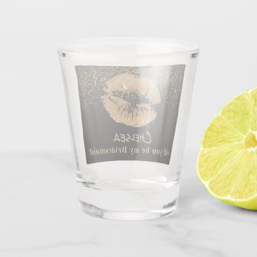 Wil je mijn bruidsmeisje zijn - Gouden Lippen Shot Glas (Achterkant)