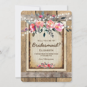 Wil je mijn bruidsmeisje zijn? Landelijke bloeme Kaart