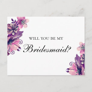 Wil je mijn bruidsmeisje zijn. Paarse en roze brui Uitnodiging Briefkaart
