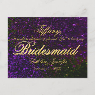 Wil je mijn bruidsmeisje zijn? Paarse glitter Uitnodiging Briefkaart