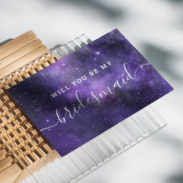 Wil je mijn bruidsmeisje zijn. Paarse ruimte bruil Uitnodiging Briefkaart