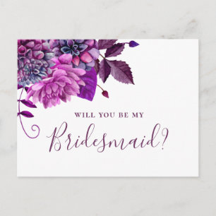 Wil je mijn bruidsmeisje zijn. Paarse viooltjes bl Uitnodiging Briefkaart